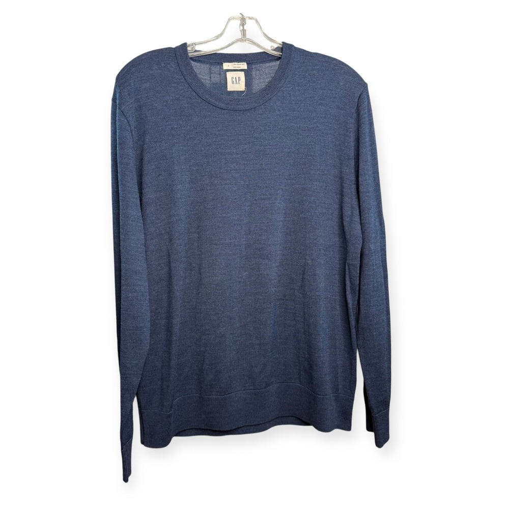 GAP Mens Sweater Large L Blue 100% Merino Wool Long Sleeve Knitwear